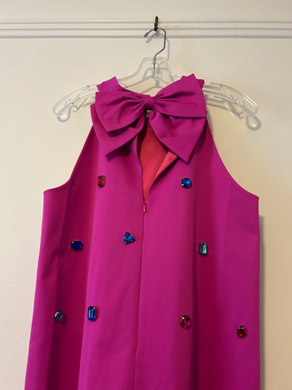 kate spade- Fuchsia Jewel-Embellished Halter Dress, W/ Bow Detail, NWT, Size 12 - Picture 6 of 14